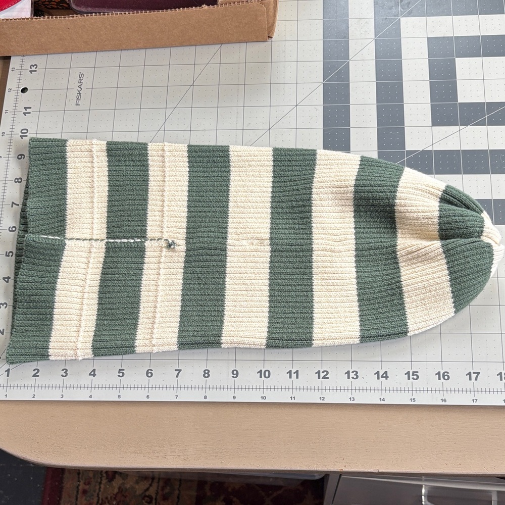 Free People Striped Green and Cream Beanie hat - Picture 4 of 5